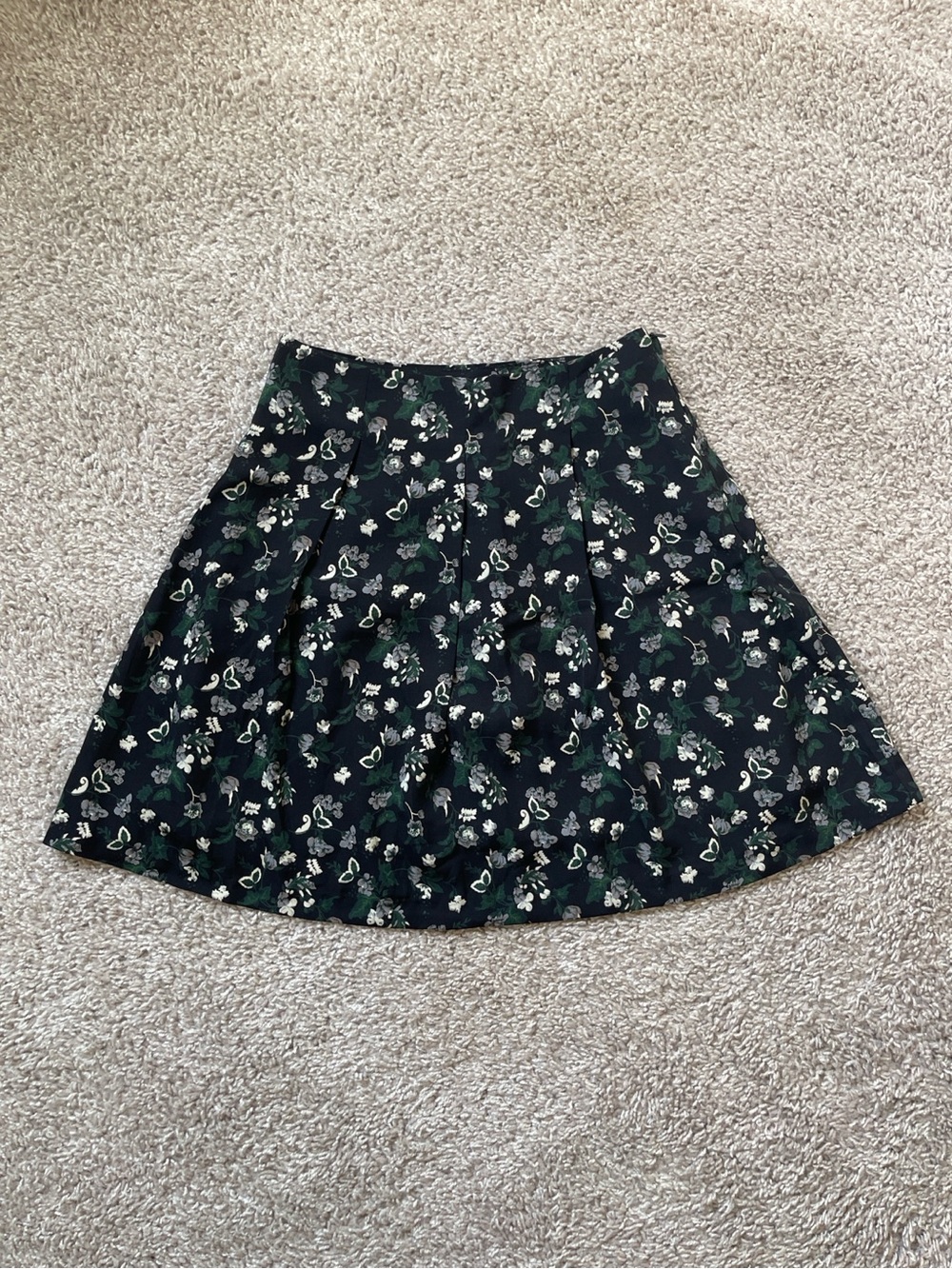 Floral Black Circle Skirt with Green Accent
